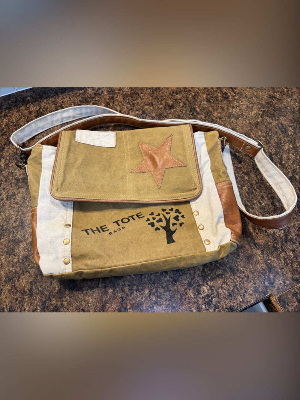 Canvas Crossbody Bag in Olive with Leather Accents